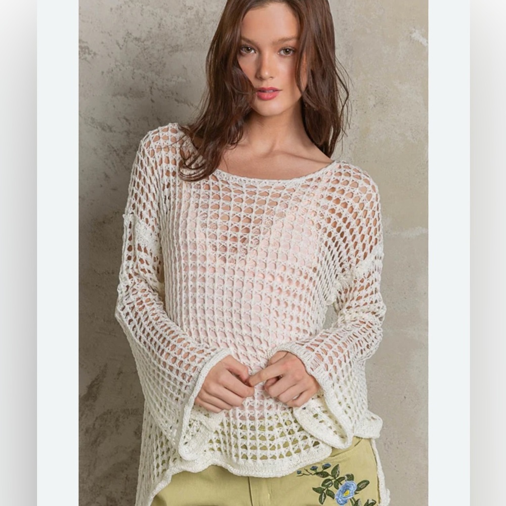 POL Ivory Crochet Knit Top